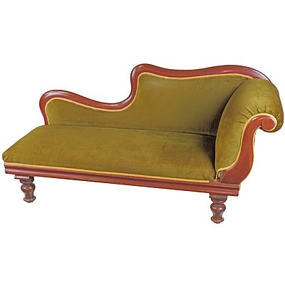 Cedar and Green Fabric Upholstered Chaise Lounge Circa 1900