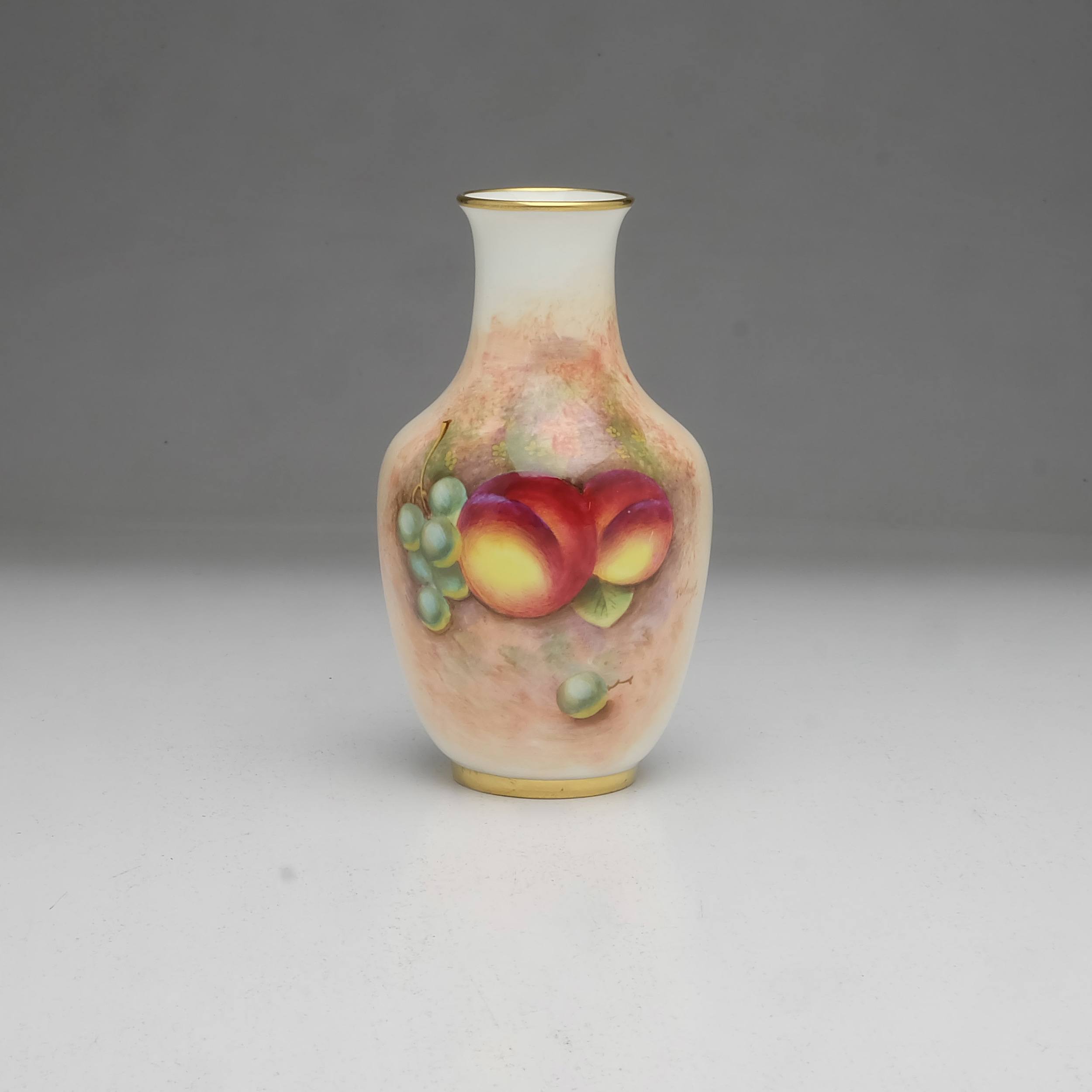 'Frank Roberts Hand Painted Royal Worcester Vase with Peaches and Grapes, 1491'