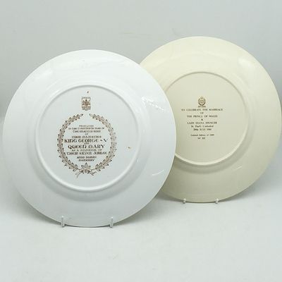 A Limited Edition Minton Bone China Plate Prince of Wales and Lady Diana, 1981 and Paragon Silver Jubilee Plate King George V and Queen Mary