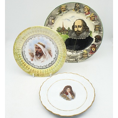 Royal Doulton Shakespeare Plate, Grand Dauphin Plate and a Britannia Porcelain Works Plate