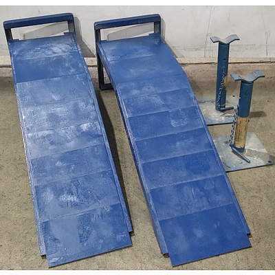 Pair of Metal Car Ramps and Jack Stands