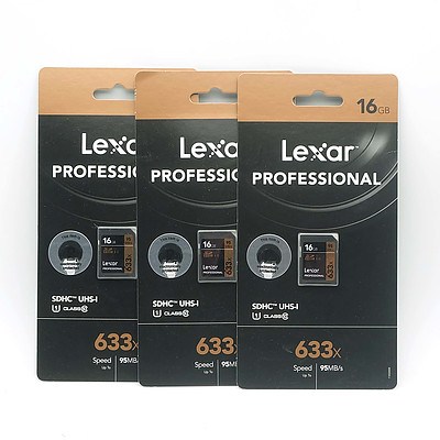 Three Lexar Professional 16GB SD Card