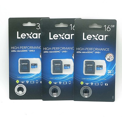 Three Lexar High Performance SD Card, Two 16GB and One 32GB 