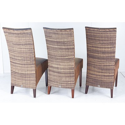 Six Cabana Loom Woven Rattan Backed Dining Chairs