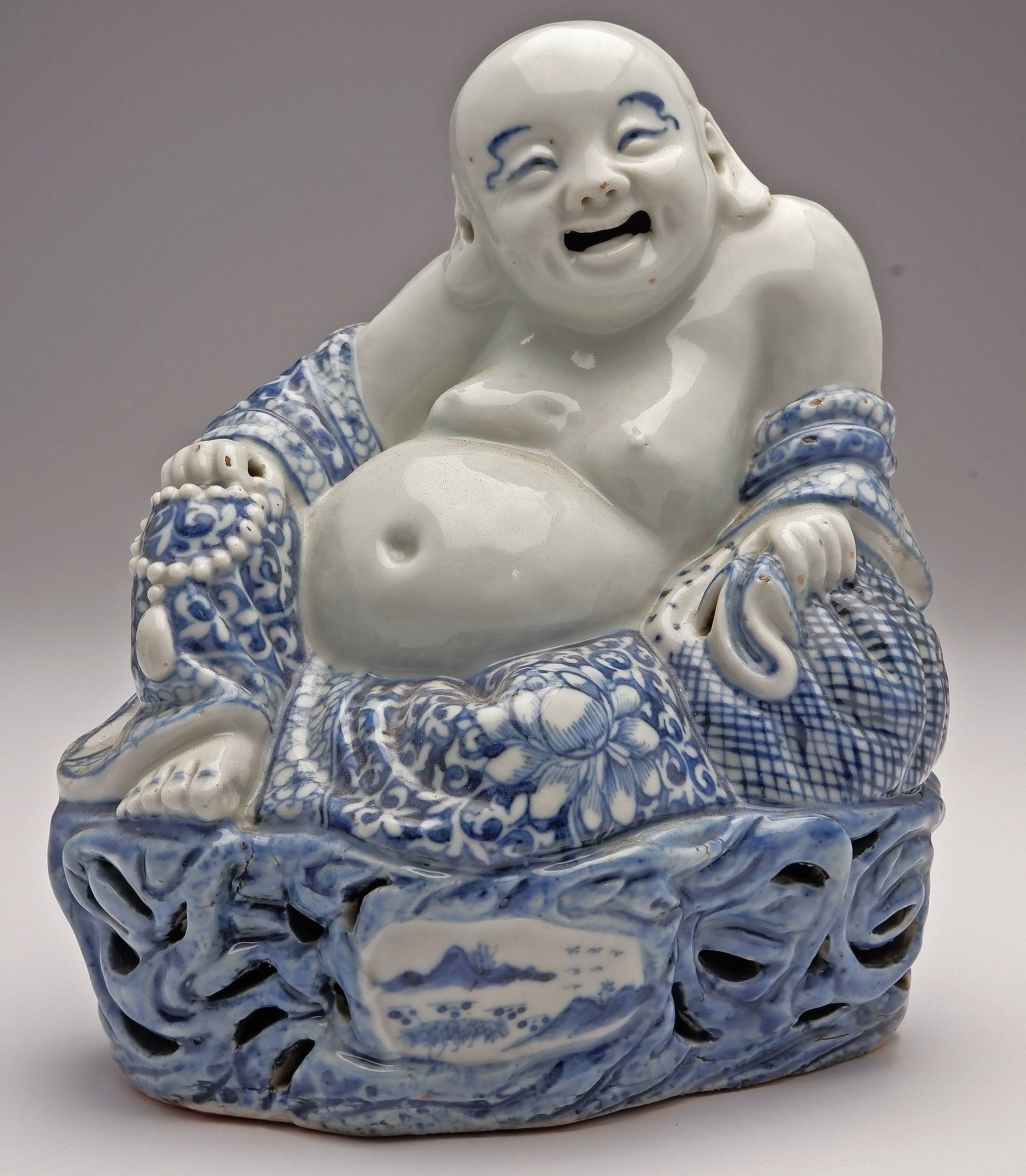 'Rare Chinese Blue and White Buddha Budai, Republic Period'
