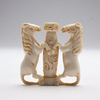 Unusual Antique Ivory Carving of Two Rearing Horses