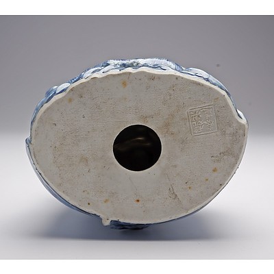 Rare Chinese Blue and White Figure of Guanyin, Wei Hong Tai Mark, Republic Period