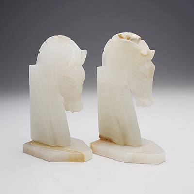 A Pair of White Onyx Horse Form Bookends