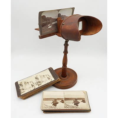 Antique Stereoscope Viewer with 28 Stereographs of Victoria and European Scenes