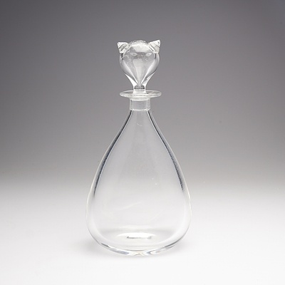 Vintage Orrefors Glass Decanter with Cat Formed Stopper, Designed by Sven Palmqvis