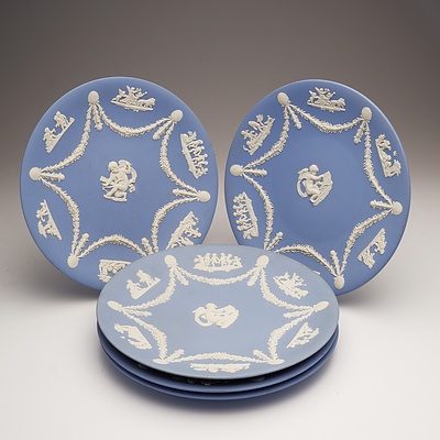 Five Wedgwood Blue Jasperware Plates