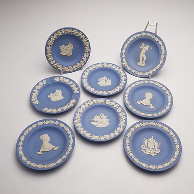 Eight Wedgwood Blue Jasperware Dishes, Including Royal Wedding, Golfer, NSW and More