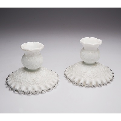 Pair of Fenton Milk Glass Candle Holders