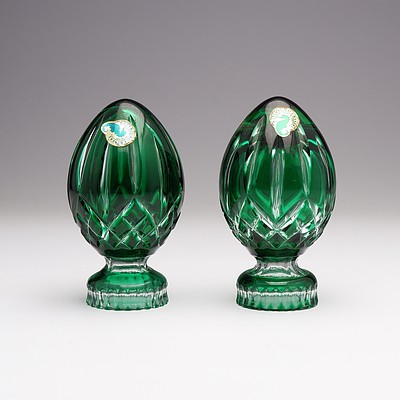 Pair of Waterford Green Crystal Egg Form Finials