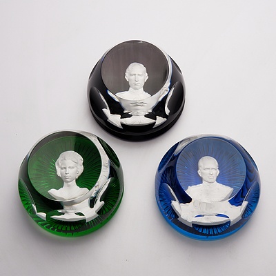 Three Baccarat Limited Edition Paperweights, Including Duke of Edinburgh, Princess Anne and The Prince of Wales