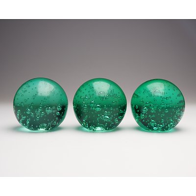Three Vintage Green Glass Dumps