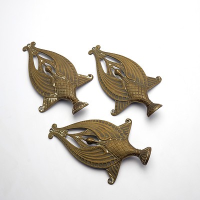 Three Vintage Brass Peacock Form Finials