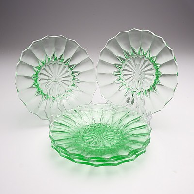 Five Green Depression Glass Dishes