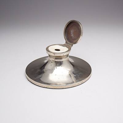 Sterling Silver Inkwell with Porcelain Liner, William Neale, Birmingham, Early 20th Century