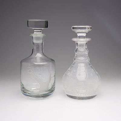 Stuart Cut Crystal Decanter and Another Nautical Themed Decanter