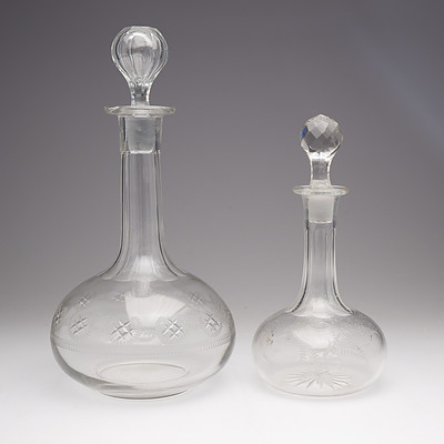 Two Victorian Acid Etched Decanters