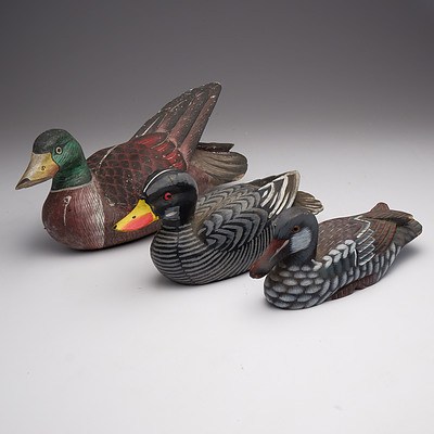 Three Hand Painted Decoy Ducks