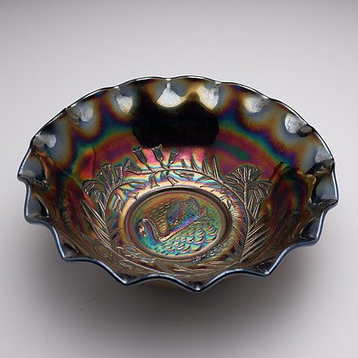Carnival Glass Swan Nappy Bowl, RD4697