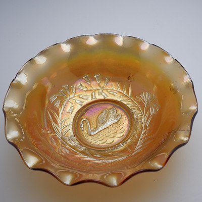  Australian Marigold Carnival Glass Swan Bowl Rd 4697