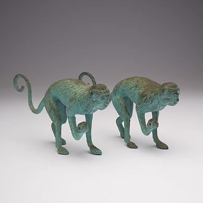 Pair of Cast Bronze Monkeys, Modern