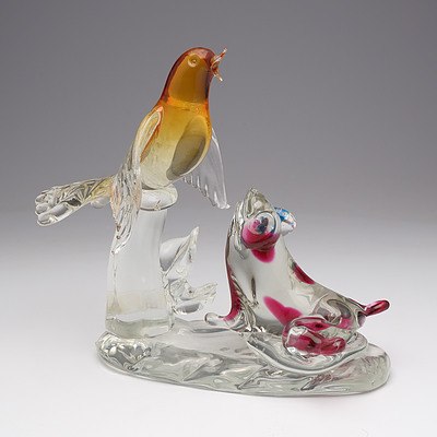 Quality Murano Glass Figural Bird and Frog Group