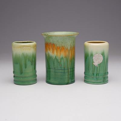 Pair of Australian Remued Pottery Vases and Another Remued Vase