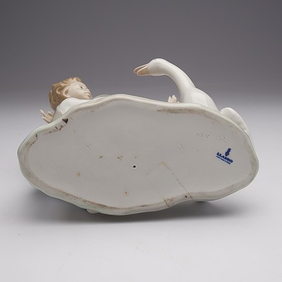 Lladro Figural Group of a Boy and Girl with Goose, Retired in 1994