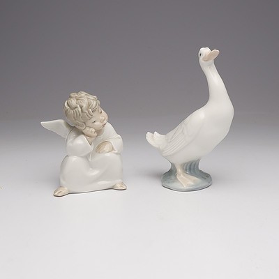 Two Lladro Figures, Including an Angel and Goose 