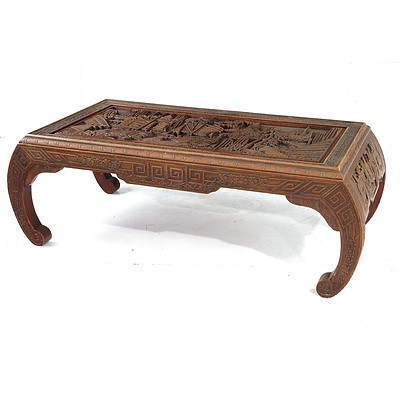Vintage Southeast Asian Chinese Communities Carved Teak Low Table (Kand)