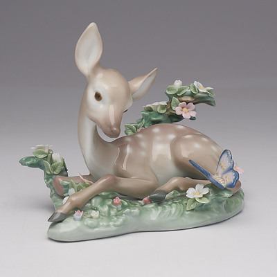 Lladro Figure of a Young Deer in Flowers