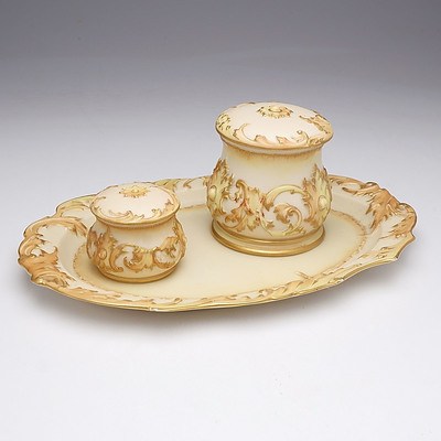 Late Victorian Royal Worcester Three Piece Dressing Table Set, Circa 1891