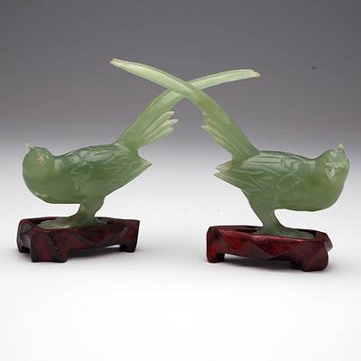 Pair of Chinese Serpentine Pheasants with Stands