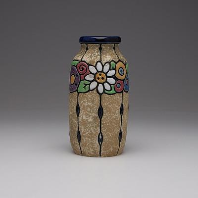 Czech Amphora Pottery Vase with Rose Pattern in Raised Enamels