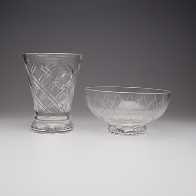 A Stuart Crystal Bowl and Vase