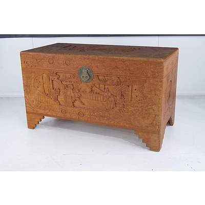 Chinese Carved Camphorwood Chest