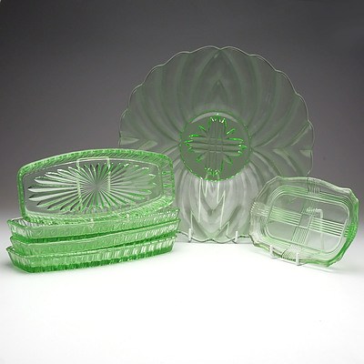 Group of Depression Glass, Including Seving Trays and a Large Platter