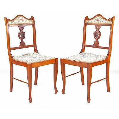 Pair of Tapestry Upholstered Queensland Maple Side Chairs, Early 20th Century