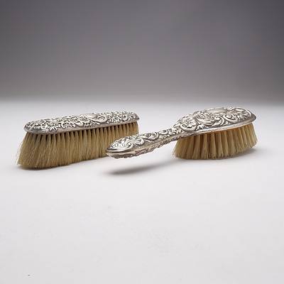 Two Monogrammed Sterling Silver Handled Brushes, Levi & Salaman, Birmingham, 1903 and W I Broadway & Co, Birmingham, 1961