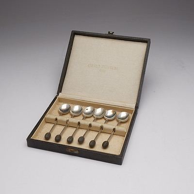 Six Sterling Coffee Spoons with Coffee Bean Finials, Angora Silver Plate Co, Sheffield, 1932