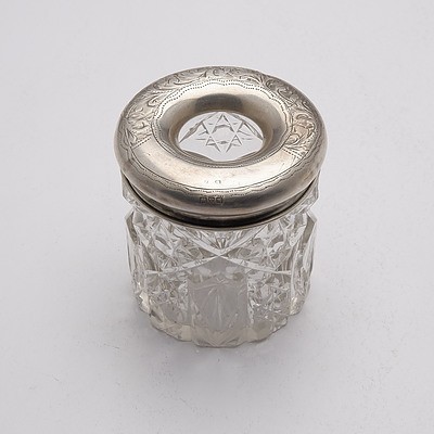 George V Sterling Silver and Cut Crystal Pin Jar, Chester, 1912