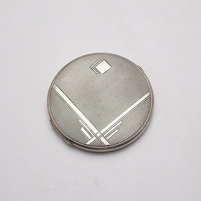Sterling Silver Art Deco Compact with Engine Turned Engraving, Beddoes & Co, Birmingham, 1936