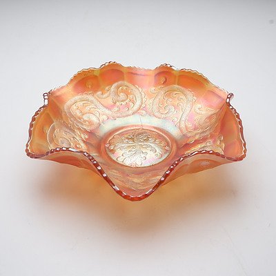 Fluted Marigold Carnival Glass Bowl