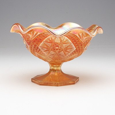 Footed Fluted Marigold Carnival Glass Pedestal Bowl