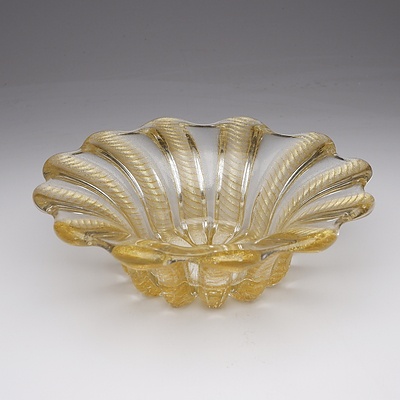Barovier & Toso Murano Cordonato d'Oro Gold Leaf Glass Bowl Circa 1950s