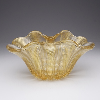 Barovier & Toso Cordonato D' Oro Bowl with Encased Air Bubble and Gold Leaf Decoration